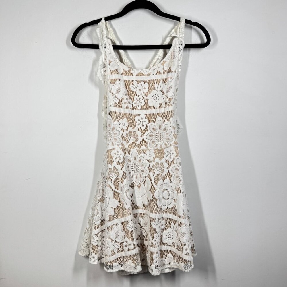 For Love & Lemons White Lace Fit Flare Sleeveless Dress Lined Boho Festival XS - Picture 3 of 15